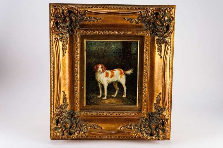 Original Oil on Metal Painting of a Dog - Signed 'Hulls'