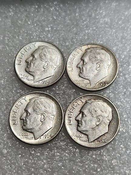 4 Silver Dimes 1964D, 1953, 1964, & 1954S
