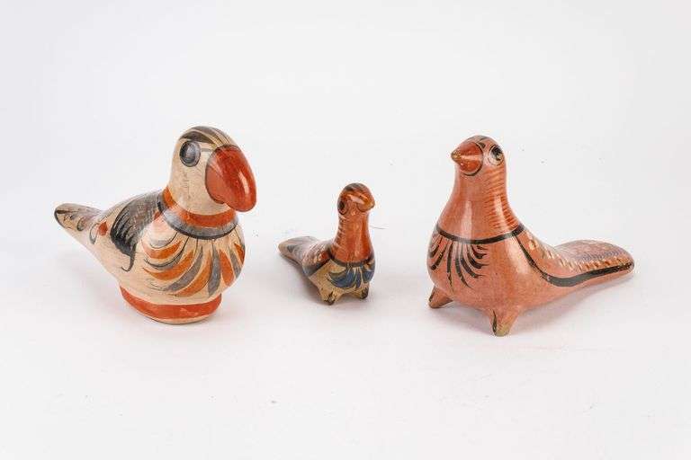 Lovely Grouping of Three Vintage Mexican Art Pottery Bird Figurines!