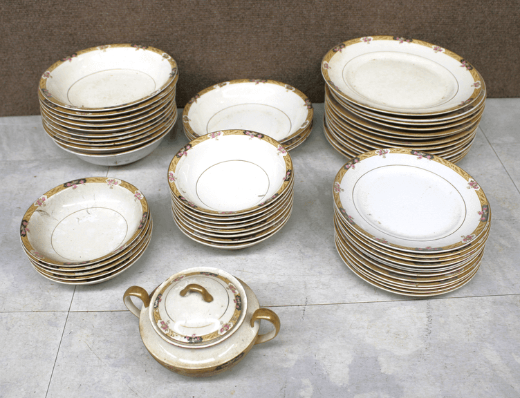 50+ Piece Floral and Gold Rim Porcelain Dinnerware Set