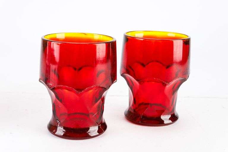 A Pair of Vintage Anchor Hocking Cadmium Georgian Tumblers