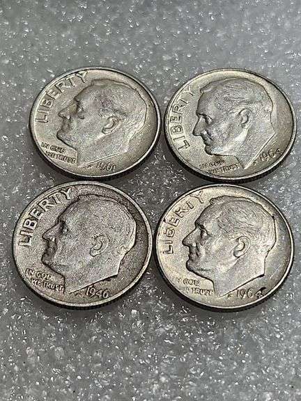 4 Silver Dimes 1961, 1964, 1964, & 1946