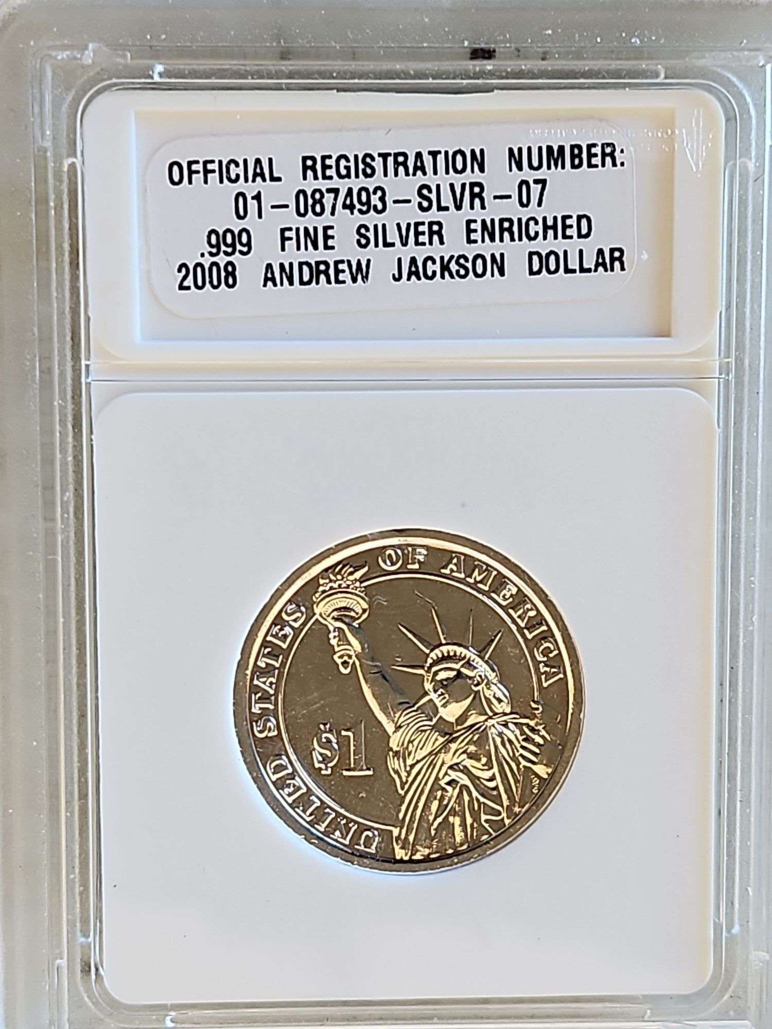 Uncirculated .999 Fine Silver Enriched 2008 Andrew Jackson Dollar