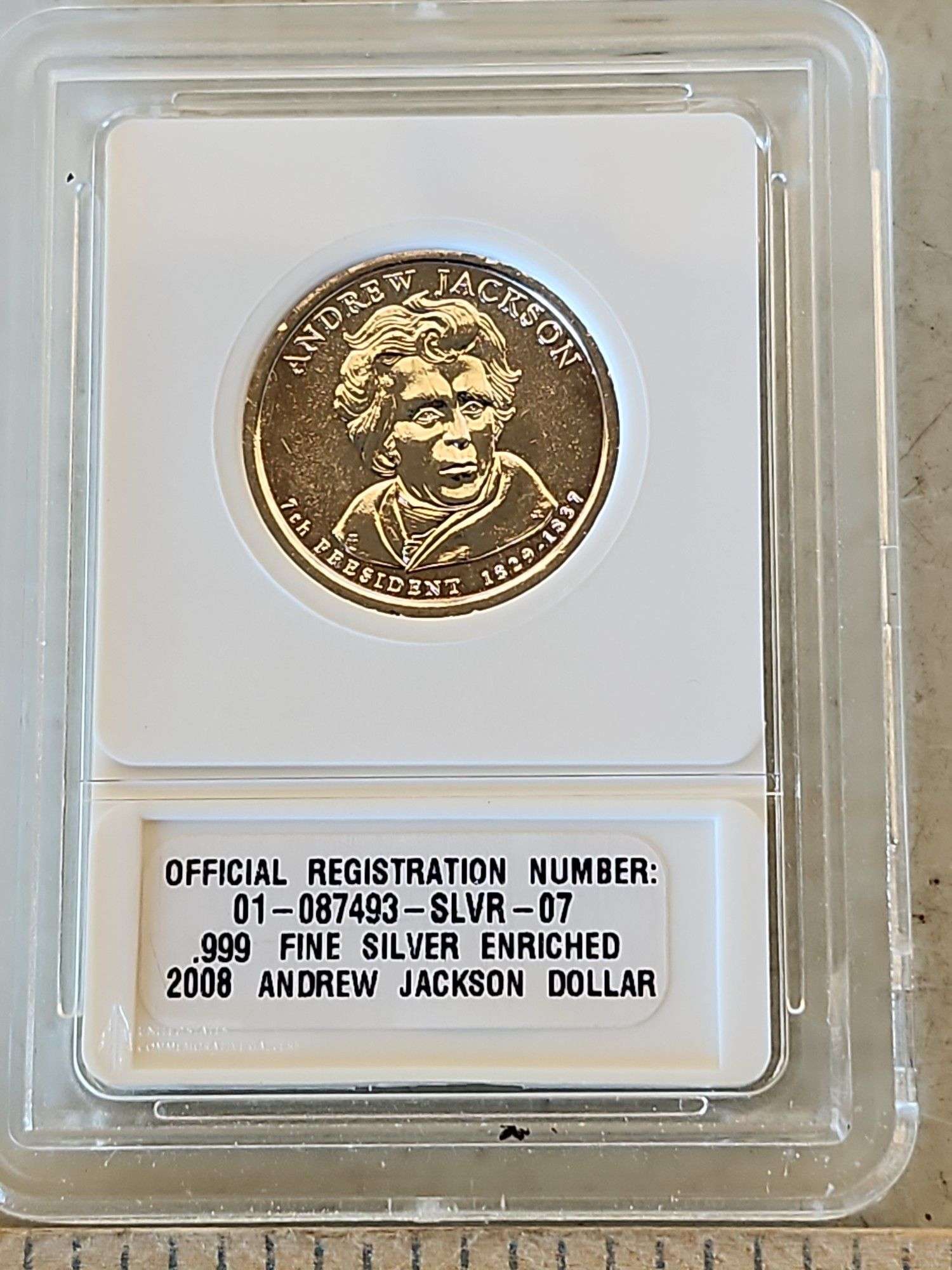 ケンタッキー州　200周年記念　金メッキ銀メダル　slv999　純銀　アメリカ Uncirculated .999 Fine Silver Enriched 2008 Andrew Jackson Dollar