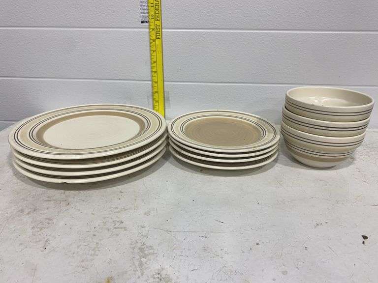 Vintage Pfaltzgraff "Latte" Stoneware Dinnerware Set - Hand Painted