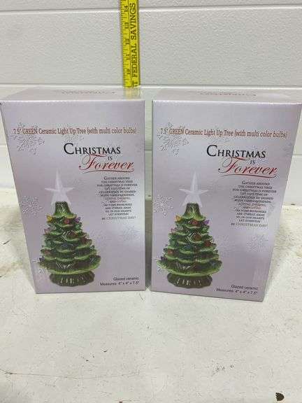 7.5" Green Glazed Ceramic Light-Up Christmas Trees