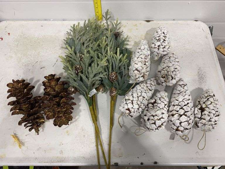 Faux Pine Branches & Giant Snowy Pinecones