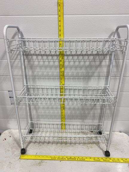 Multi-tier rolling wire storage rack.