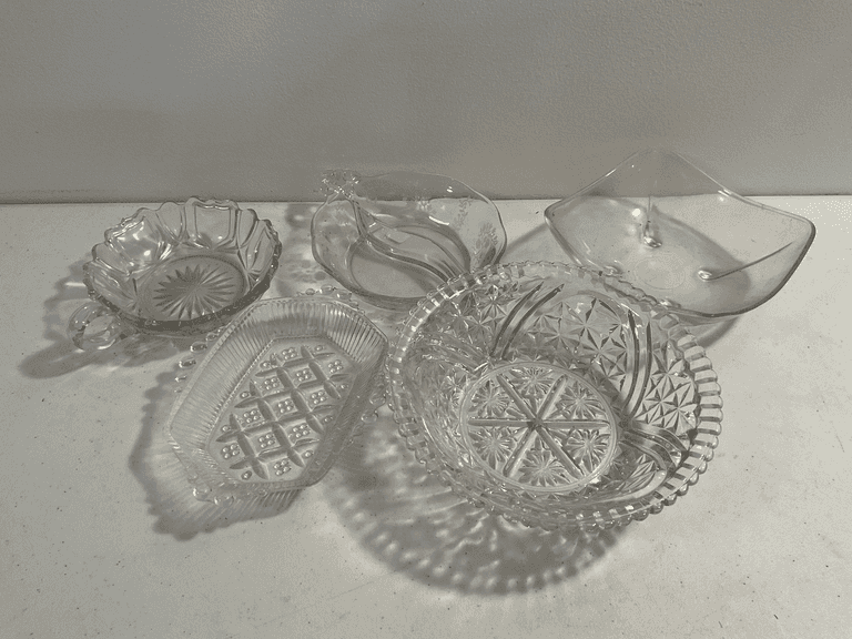 Assorted Vintage Crystal & Pressed Glass Serving Dishes – 5 Pieces