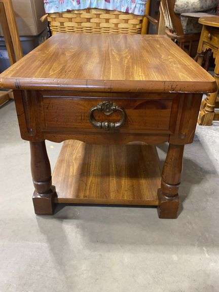 Wooden End Table with Drawer and Lower Shelf