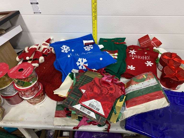 Christmas Gift Wrapping & Present Accessories Lot - Bags, Ribbon & Garments