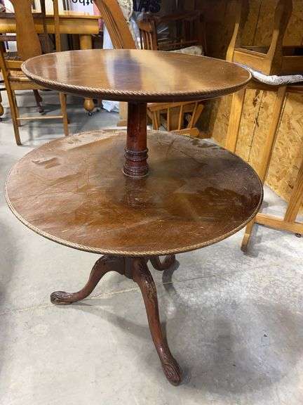 Vintage Round Two-Tier Wooden Accent Table