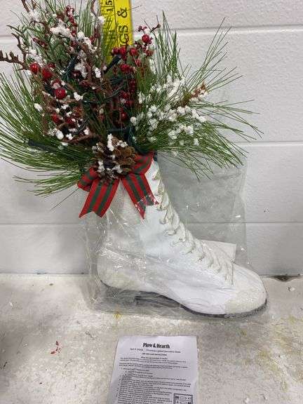 Plow & Hearth Lighted Christmas Decorative Ice Skate - Battery Operated Holiday Accent