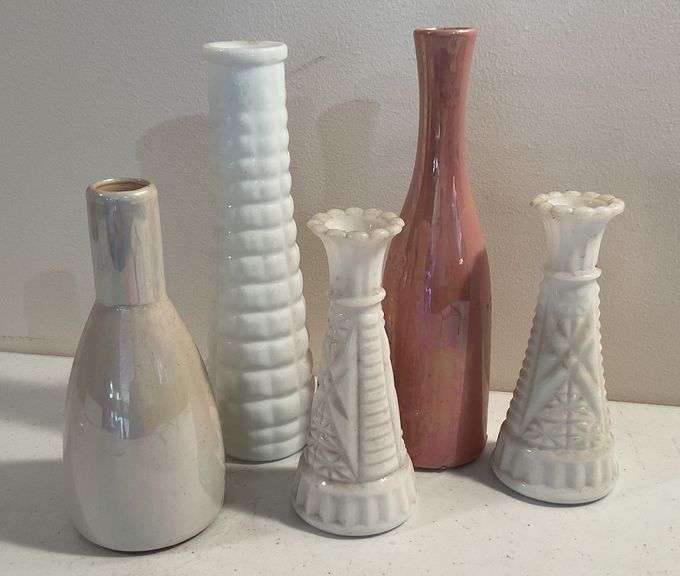 Assorted Vintage Milk Glass & Ceramic Bud Vases (5 Pieces)