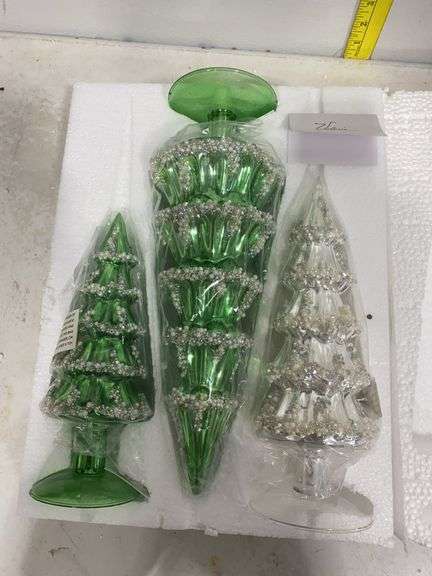 Set of 3 Glass Tabletop Christmas Trees
