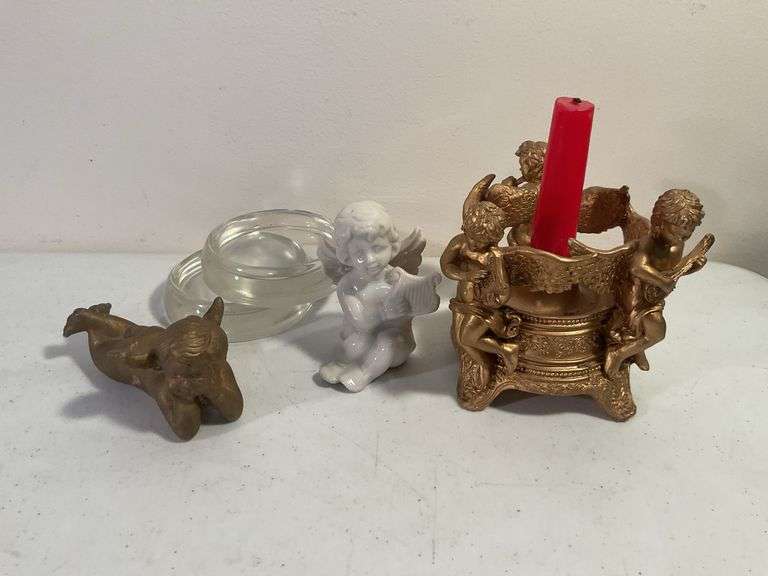 Assorted Cherub Figurines & Glass Candle Holders – 6 Pieces