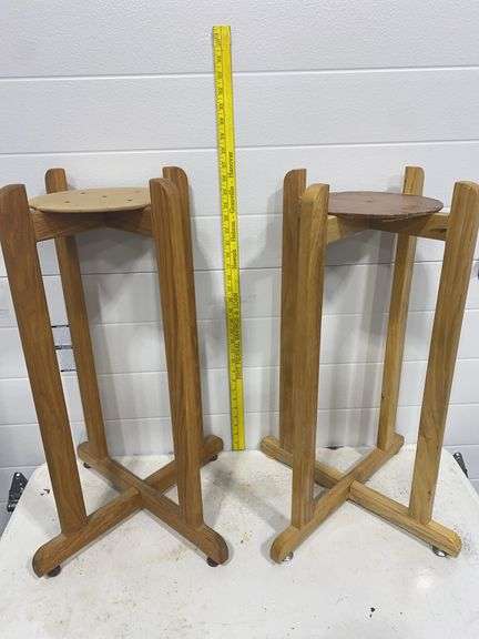 Pair of Matching Tall Wooden Plant Stands / Pedestals