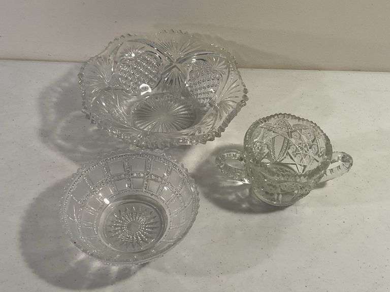Assorted Early American Pattern Glass Serving Bowls – 3 Pieces