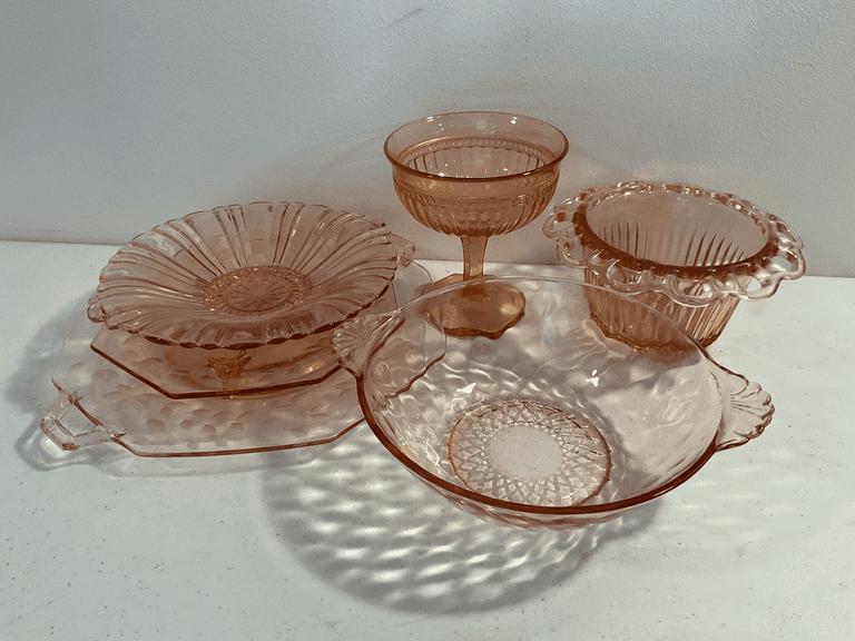 Assorted Pink Depression Glass – 6 Pieces