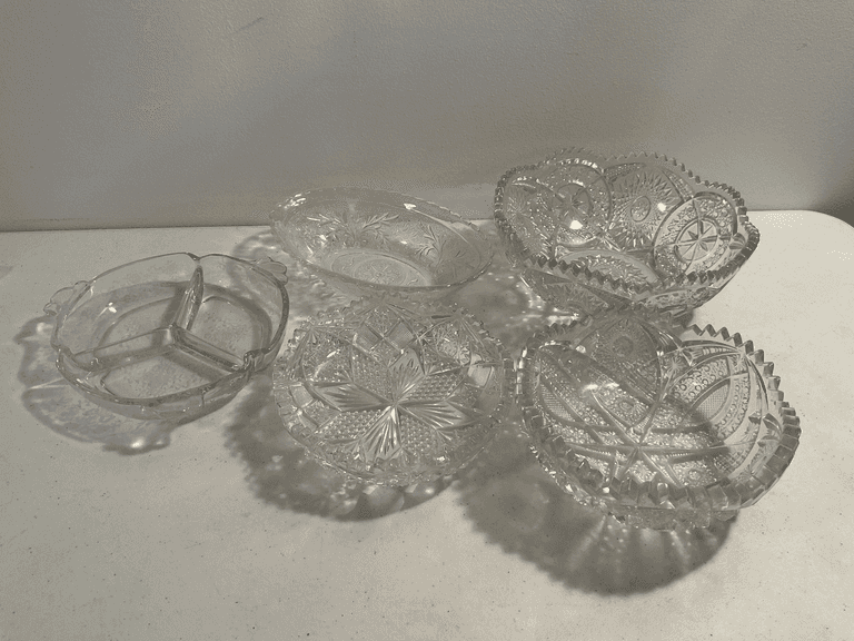 Assorted Vintage Crystal & Pressed Glass Serving Bowls – 5 Pieces