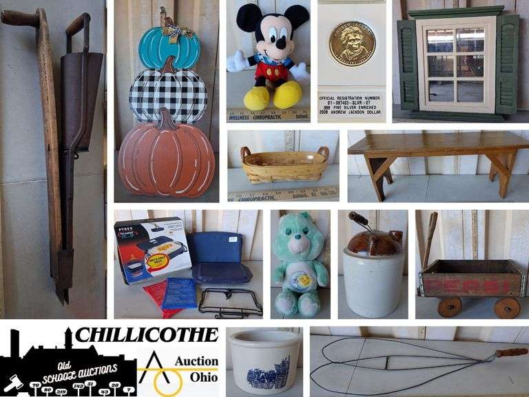 CHILLICOTHE:  .999 Fine Silver 2008 Andrew Jackson Dollar, 1983 Care Bears, Pepsi Cola Wagon, Roseville Crocks