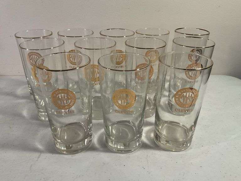 12 Vintage 1969 Clevite 50th Anniversary Libbey Gold-Rim Tumblers