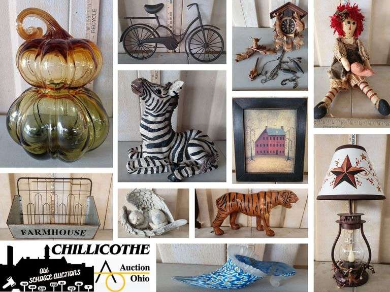 CHILLICOTHE: Folk Art, Leather Tiger, Purses, Artificial Flowers, Pepsi Cooler, & More