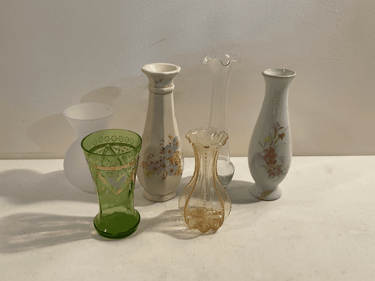 Assorted Vintage Glass & Porcelain Bud Vases (6 Pieces)
