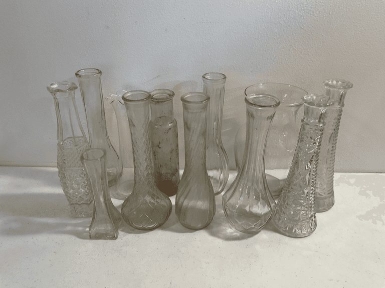 12 Assorted Vintage Clear Glass Bud Vases