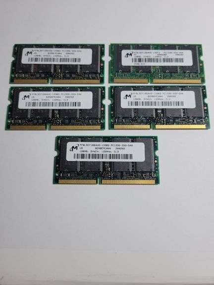 Lot of 5 Micron 128MB PC133 SDRAM Laptop Memory Modules – 133MHz CL3 – Untested