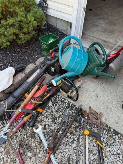 Mixed Lot of Lawn & Garden Tools, Craftsman Blower, Chainsaw & Yard Accessories