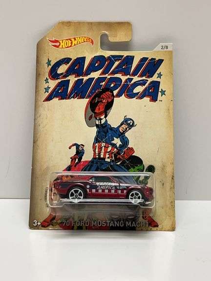 Hot Wheels Marvel Captain America '70 Ford Mustang Mach 1 Die-Cast Car (DJK83, 2/8, Carded) 2016 Rel