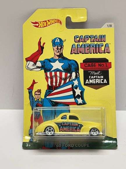 Hot Wheels Marvel Captain America '40 Ford Coupe Diecast Car, Sealed Cardback, DJK79, 1/8 Series, Ma