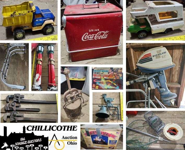 CHILLICOTHE: Vintage Coca Cola Cooler, Tonka, Vintage Mickey Mouse Play Sets, Tools, Truck Bed Extenders, Sausage Press