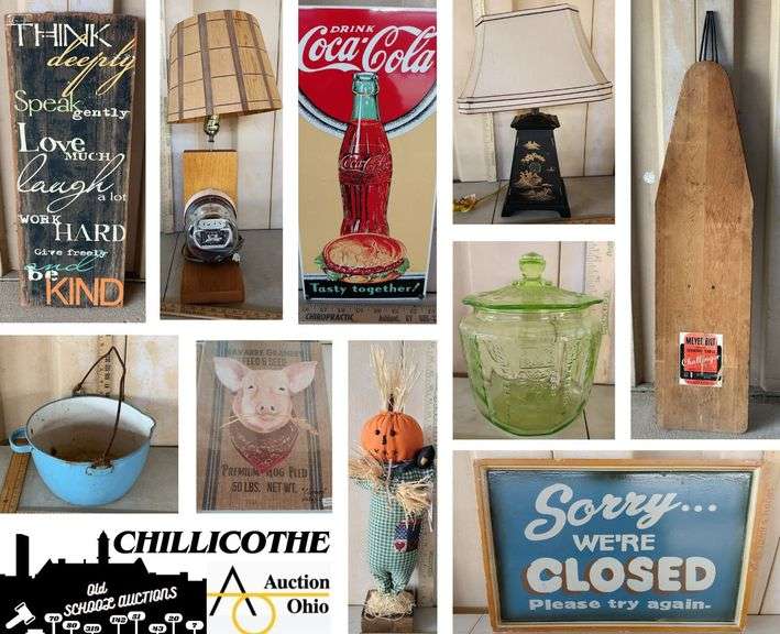 CHILLICOTHE: Uranium Canister, Metal Signs, Folk Art, Indiana Glass, & More