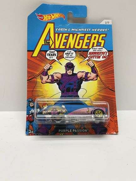 Hot Wheels Marvel Avengers Purple Passion Hawkeye Die-Cast Car FKD51, Sealed Cardback, 2017 Release
