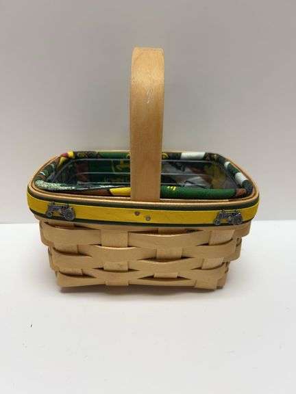 Longaberger Handmade Basket 2006 with John Deere Liner Insert Tractor Accents USA Made Collectible D
