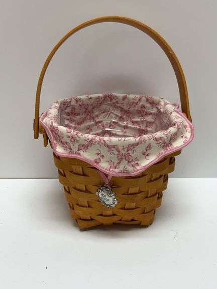 Longaberger 2001 Hope Basket with Pink Liner, American Cancer Society Edition, Handwoven USA, Charm 