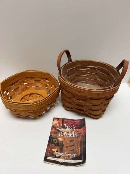 Longaberger Handwoven Baskets, 1990 and 2001, with Liners, Dresden Ohio USA & Booklet Included