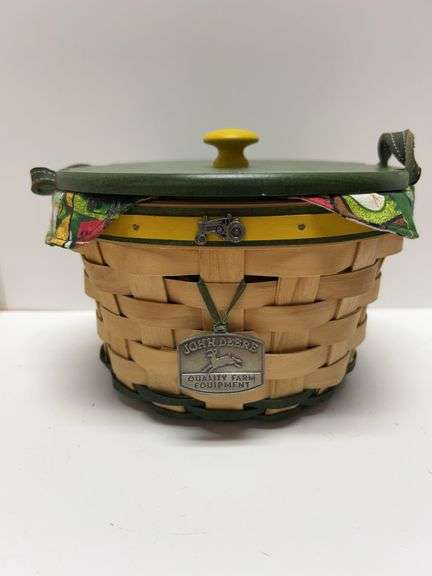 Longaberger Handmade John Deere Basket With Lid Liner Protector Tractor Medallion 7.5" Wide 4.5" Tal