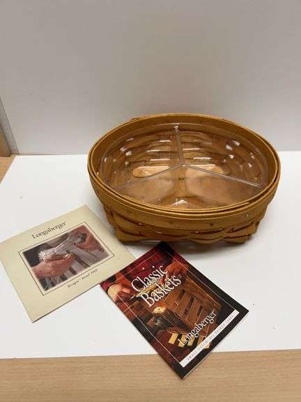 Longaberger Handwoven 2001 Basket with Divided Protector, SSX Mark, Original Booklets, 8 Inch Diamet
