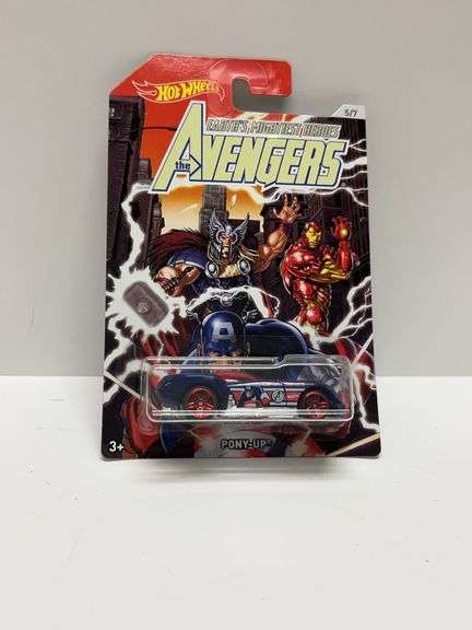 Hot Wheels Avengers Captain America PONY-UP Die-Cast Car, Marvel Mattel, Carded, 2017 FKD53-0919 MC 
