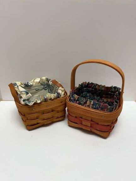 Longaberger Handwoven Baskets, 1993, Dresden Ohio, With Liners and Fabric Inserts, Signed Bases