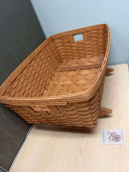 Longaberger Large Handwoven Cradle Basket With Legs, Signed and Dated 1990, Dresden Ohio USA