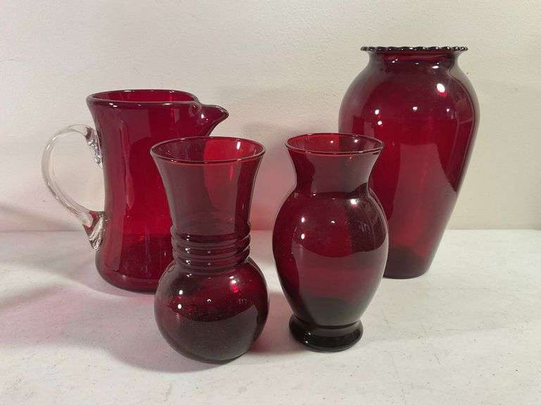 Anchor Hocking Royal Ruby Red Glass Pitcher & Vase Collection - 4 Pieces