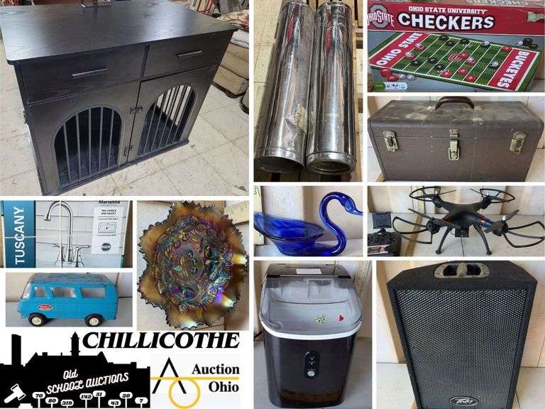 CHILLICOTHE: Dog Cage, Triple Wall Stove Pipe, Glassware, Ice Machine, & More