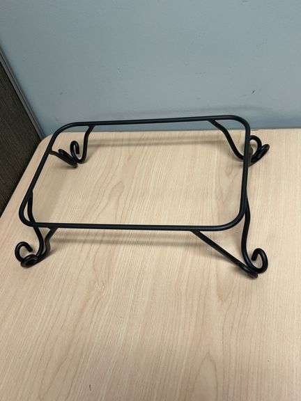 Rectangular Black Metal Wire Stand with Scrollwork, Tabletop Display Rack for casserole dish