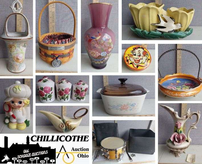 CHILLICOTHE: Capodimonte, Longaberger, Pottery, Beer Steins, Milk Bottles, Snare Drum, & More