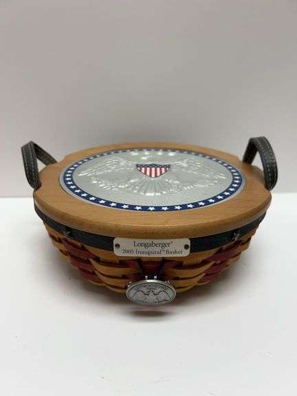 Longaberger 2005 Inaugural Basket With Lid, Star Accents, Medallion, Liner, and Insert, Signed Base,