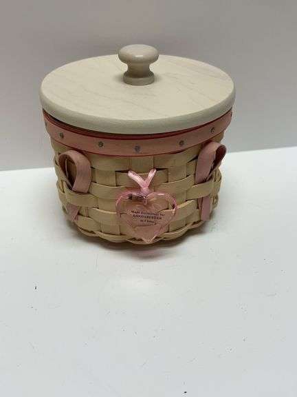 Longaberger Hope Basket with Lid, Pink Accents, American Cancer Society, 4" Tall, Liner and Tag Incl